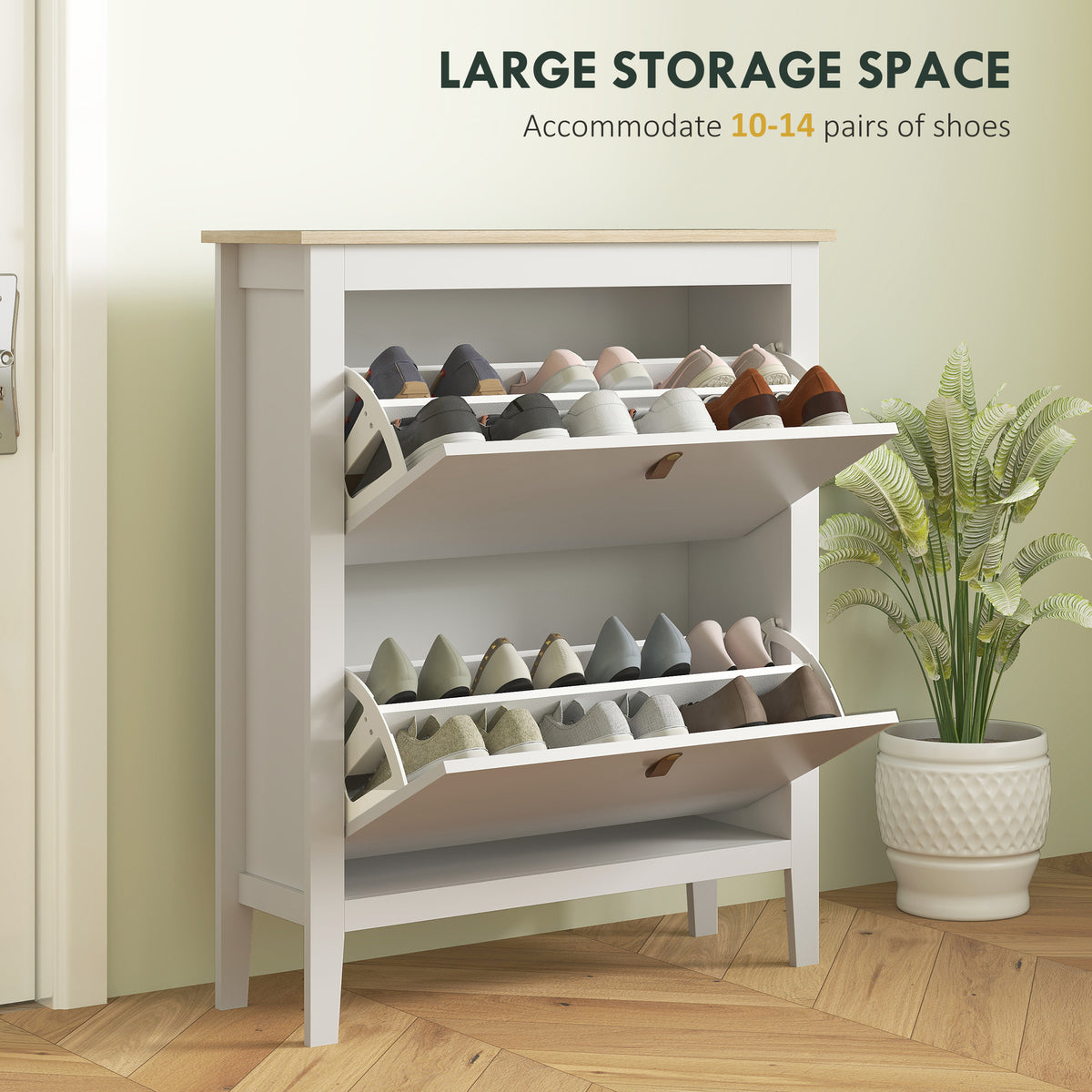 Narrow Shoe Cabinet - 2 Flip Drawers White 31.5" W-Home Furnishings > Storage & Organization > Shoe Storage Cabinets & Racks-DECOROLALA