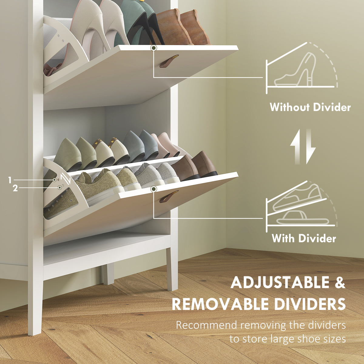 Narrow Shoe Cabinet - 2 Flip Drawers White 31.5" W-Home Furnishings > Storage & Organization > Shoe Storage Cabinets & Racks-DECOROLALA