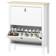 Narrow Shoe Cabinet - 2 Flip Drawers White 31.5" W-Home Furnishings > Storage & Organization > Shoe Storage Cabinets & Racks-DECOROLALA