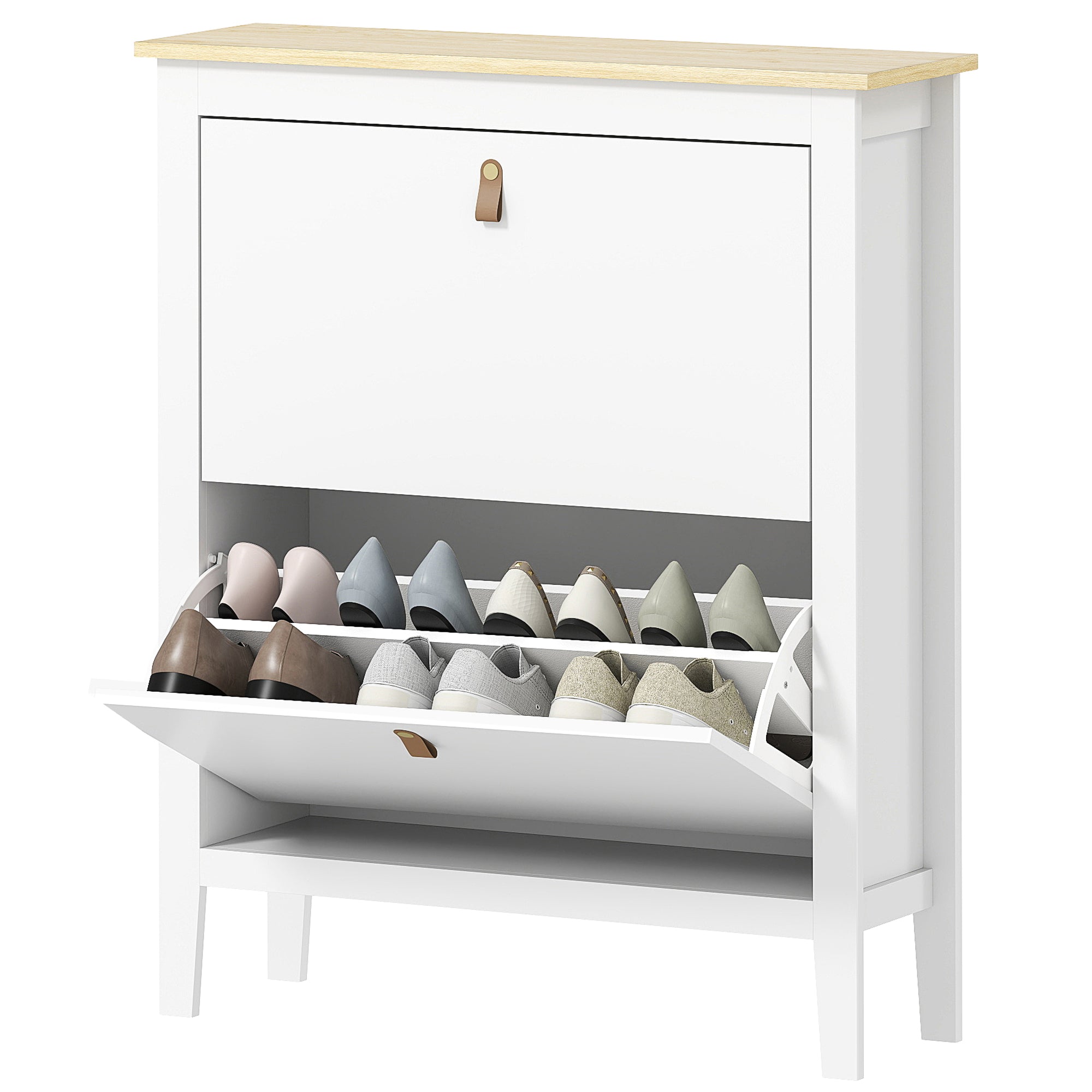 Narrow Shoe Cabinet - 2 Flip Drawers White 31.5" W-Home Furnishings > Storage & Organization > Shoe Storage Cabinets & Racks-DECOROLALA