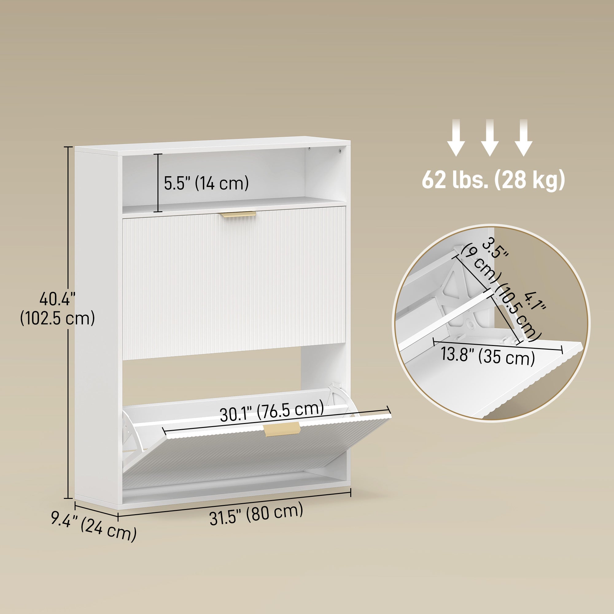 Narrow Shoe Cabinet - 2 Flip Drawers White 9.4" Deep-Home Furnishings > Storage & Organization > Shoe Storage Cabinets & Racks-DECOROLALA