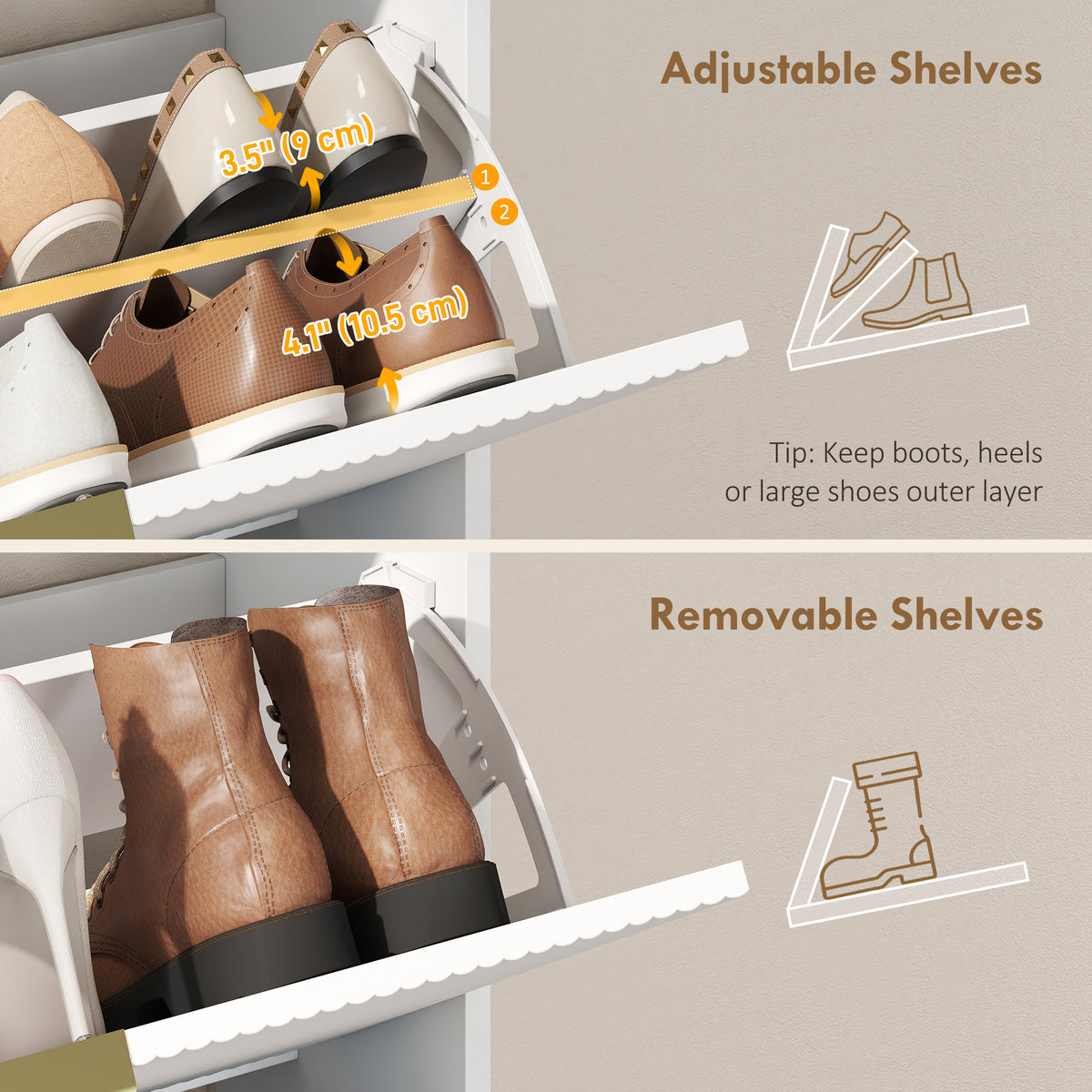 Narrow Shoe Cabinet - 2 Flip Drawers White 9.4" Deep-Home Furnishings > Storage & Organization > Shoe Storage Cabinets & Racks-DECOROLALA