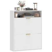 Narrow Shoe Cabinet - 2 Flip Drawers White 9.4" Deep-Home Furnishings > Storage & Organization > Shoe Storage Cabinets & Racks-DECOROLALA