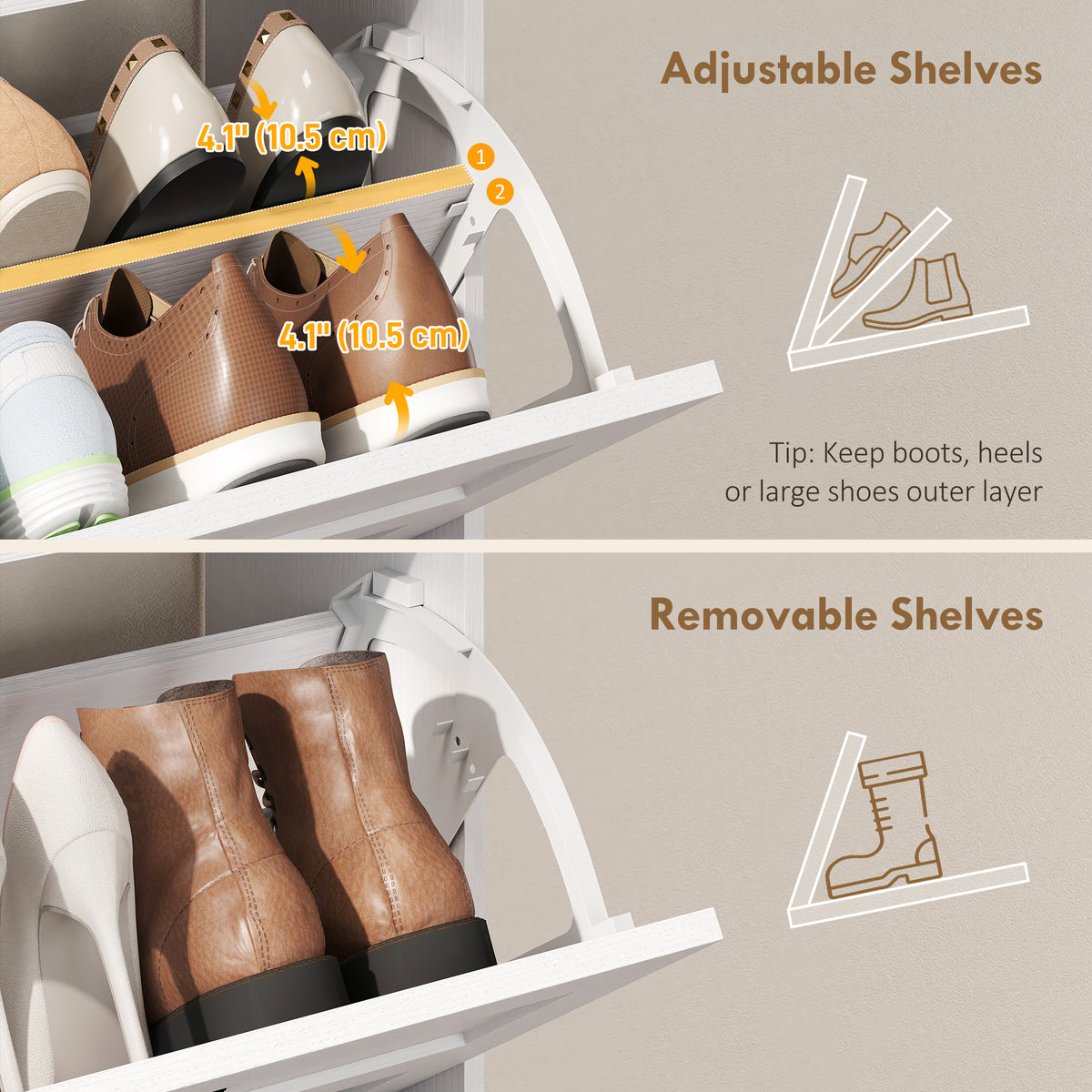 Narrow Shoe Cabinet - 2 Flip Drawers White Farmhouse Style-Home Furnishings > Storage & Organization > Shoe Storage Cabinets & Racks-DECOROLALA