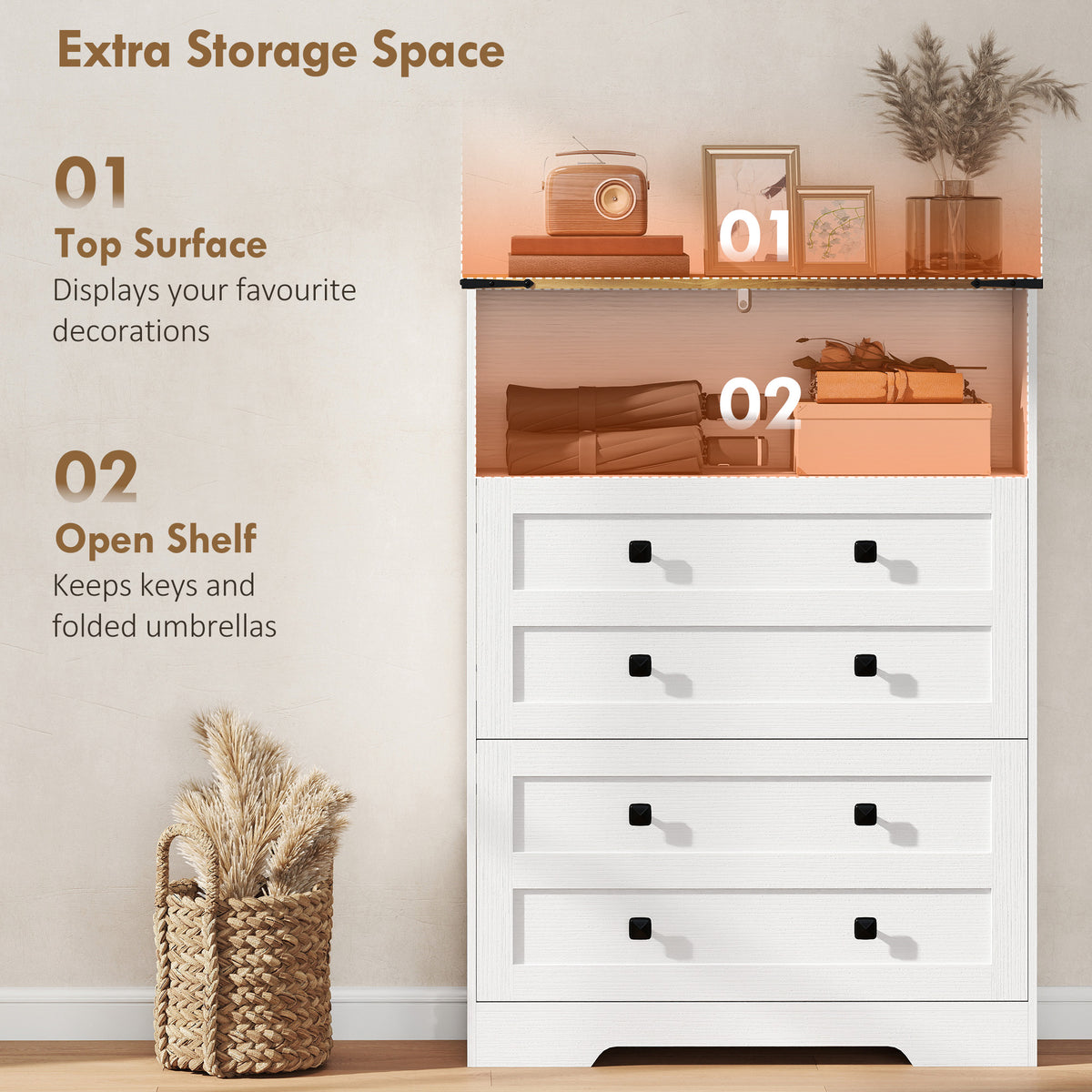 Narrow Shoe Cabinet - 2 Flip Drawers White Farmhouse Style-Home Furnishings > Storage & Organization > Shoe Storage Cabinets & Racks-DECOROLALA
