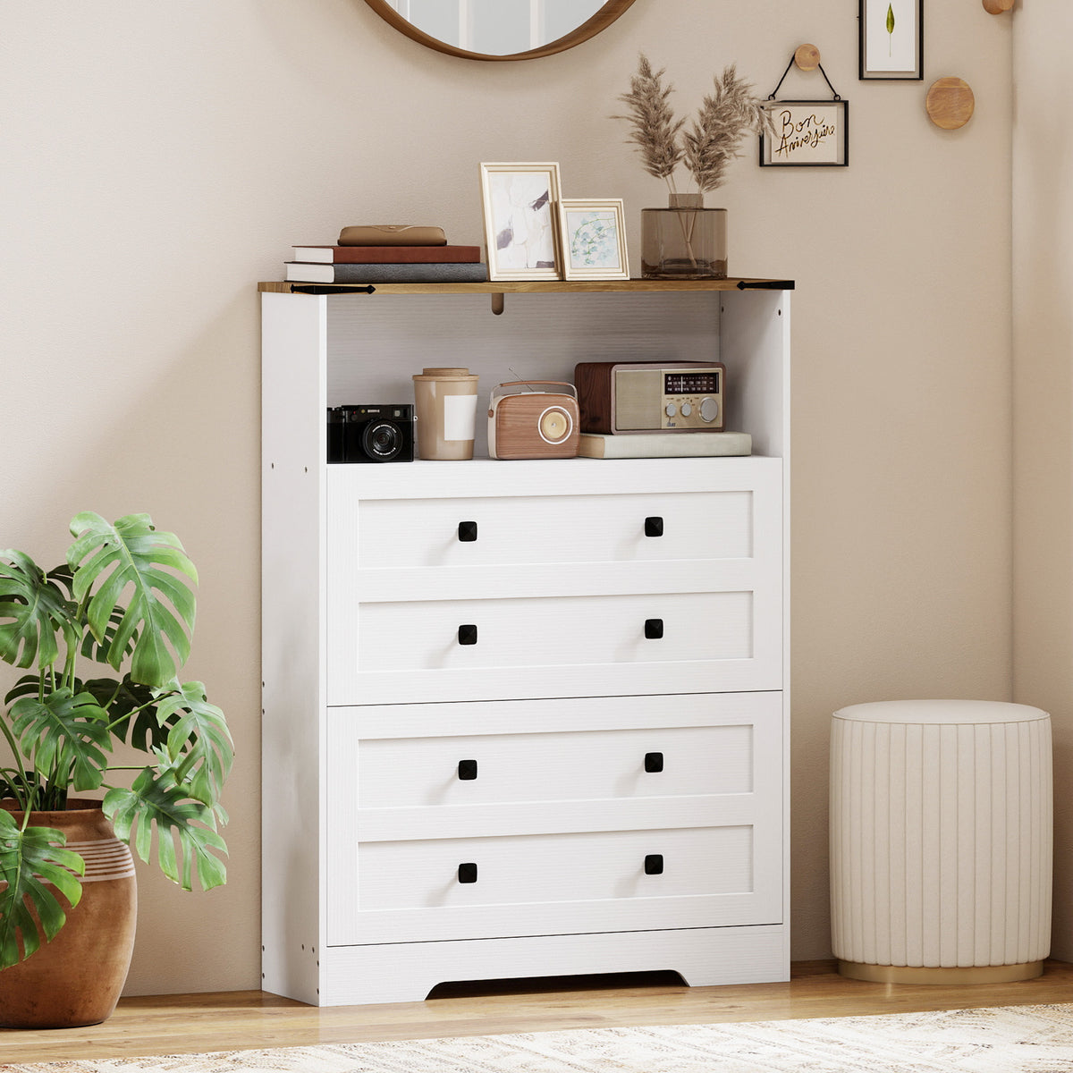 Narrow Shoe Cabinet - 2 Flip Drawers White Farmhouse Style-Home Furnishings > Storage & Organization > Shoe Storage Cabinets & Racks-DECOROLALA