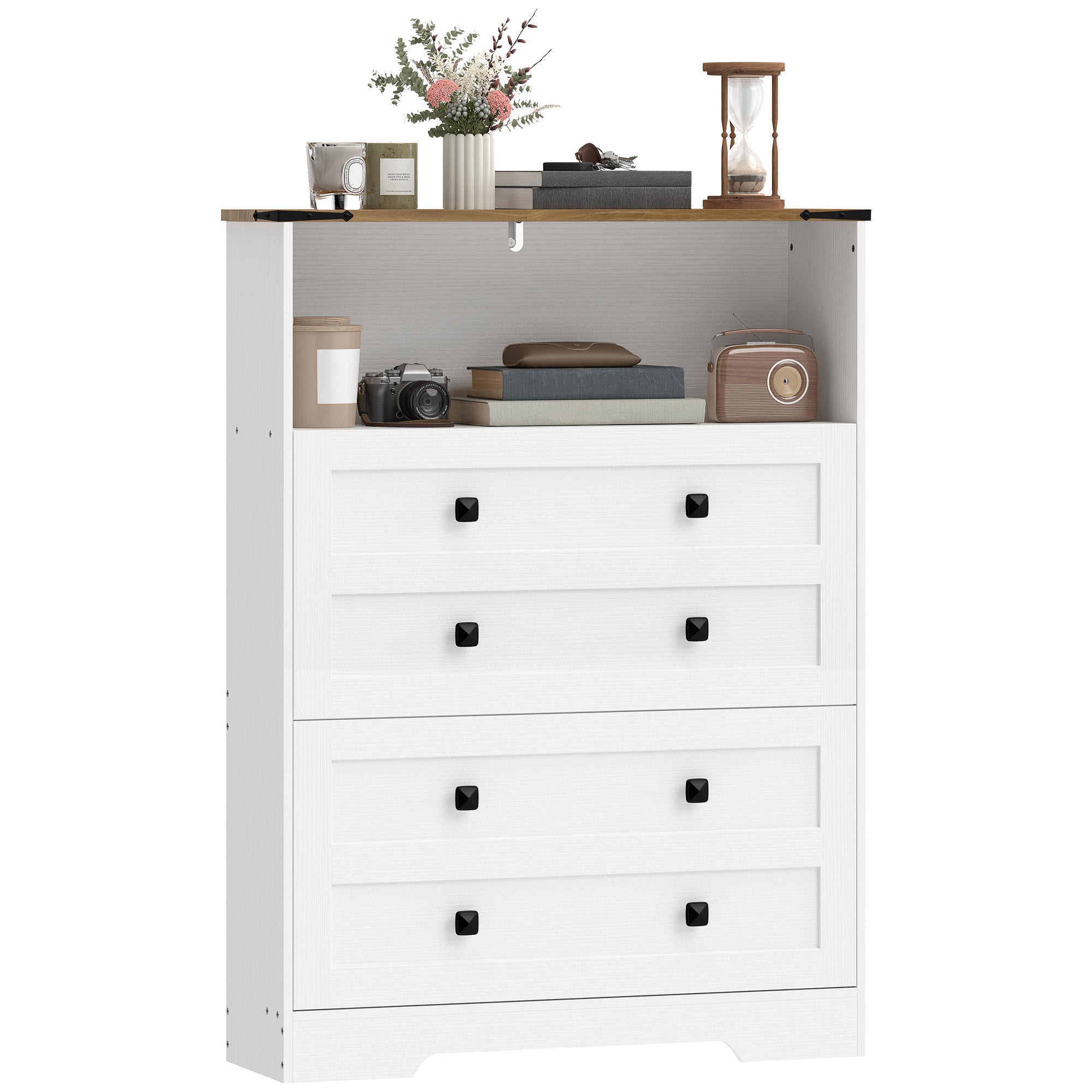 Narrow Shoe Cabinet - 2 Flip Drawers White Farmhouse Style-Home Furnishings > Storage & Organization > Shoe Storage Cabinets & Racks-DECOROLALA