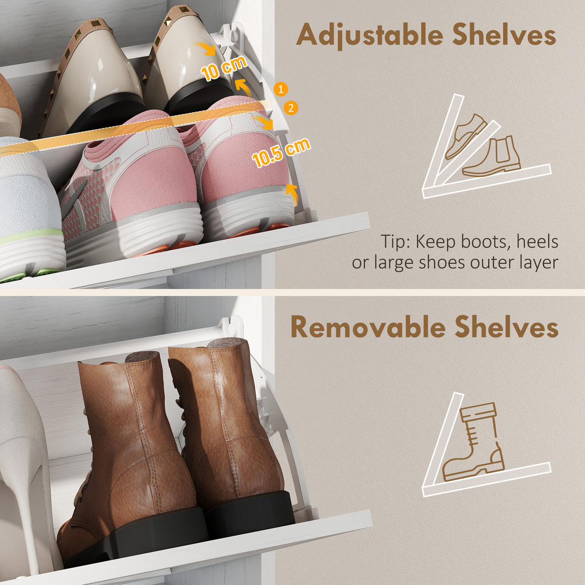 Narrow Shoe Cabinet - 2 Flip Drawers White Wood Grain-Home Furnishings > Storage & Organization > Shoe Storage Cabinets & Racks-DECOROLALA