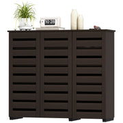 Narrow Shoe Cabinet - 20 Pair Dark Brown Slatted Doors-DECOROLALA