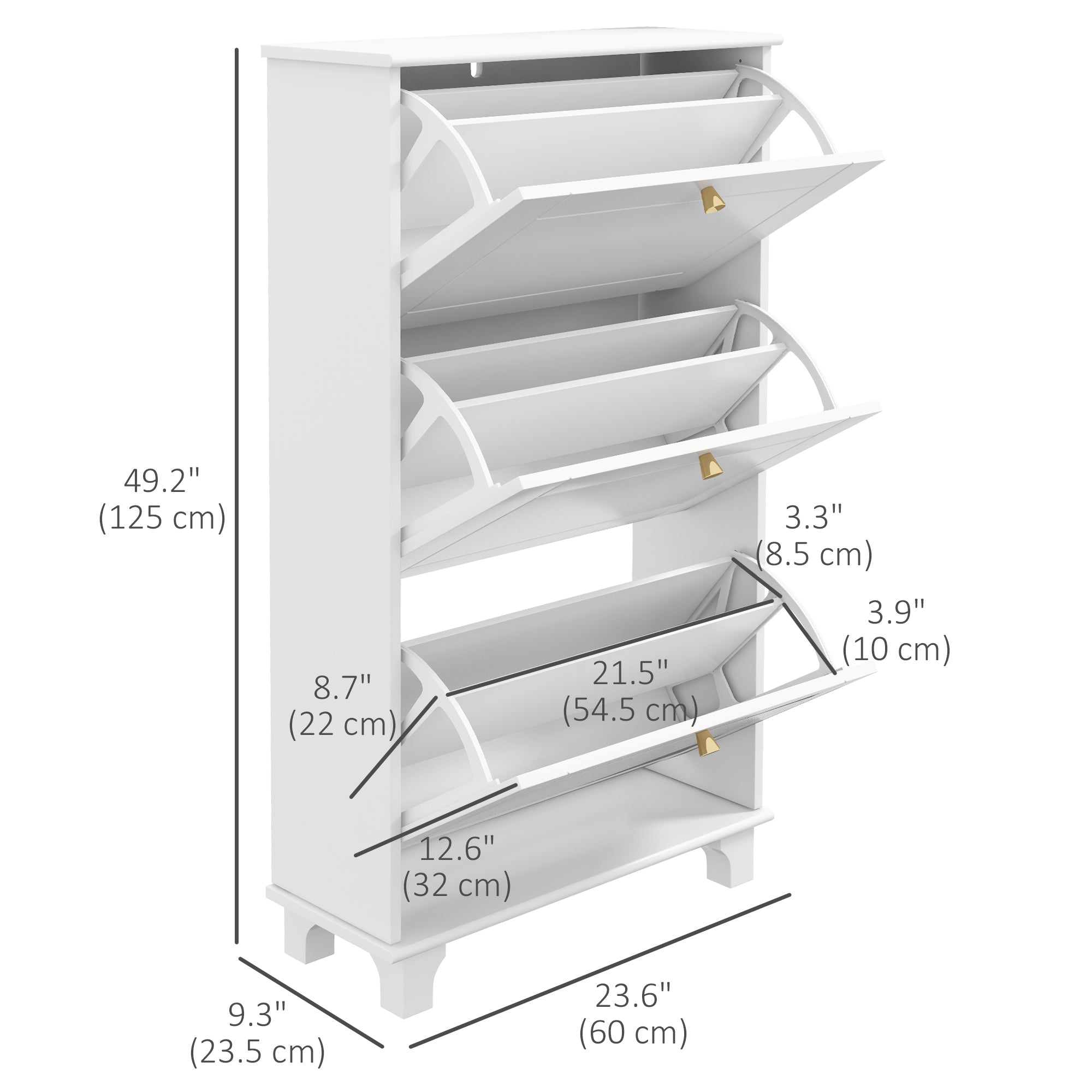 Narrow Shoe Cabinet - 3 Flip Drawers 12-Pair White-Home Furnishings > Storage & Organization > Shoe Storage Cabinets & Racks-DECOROLALA