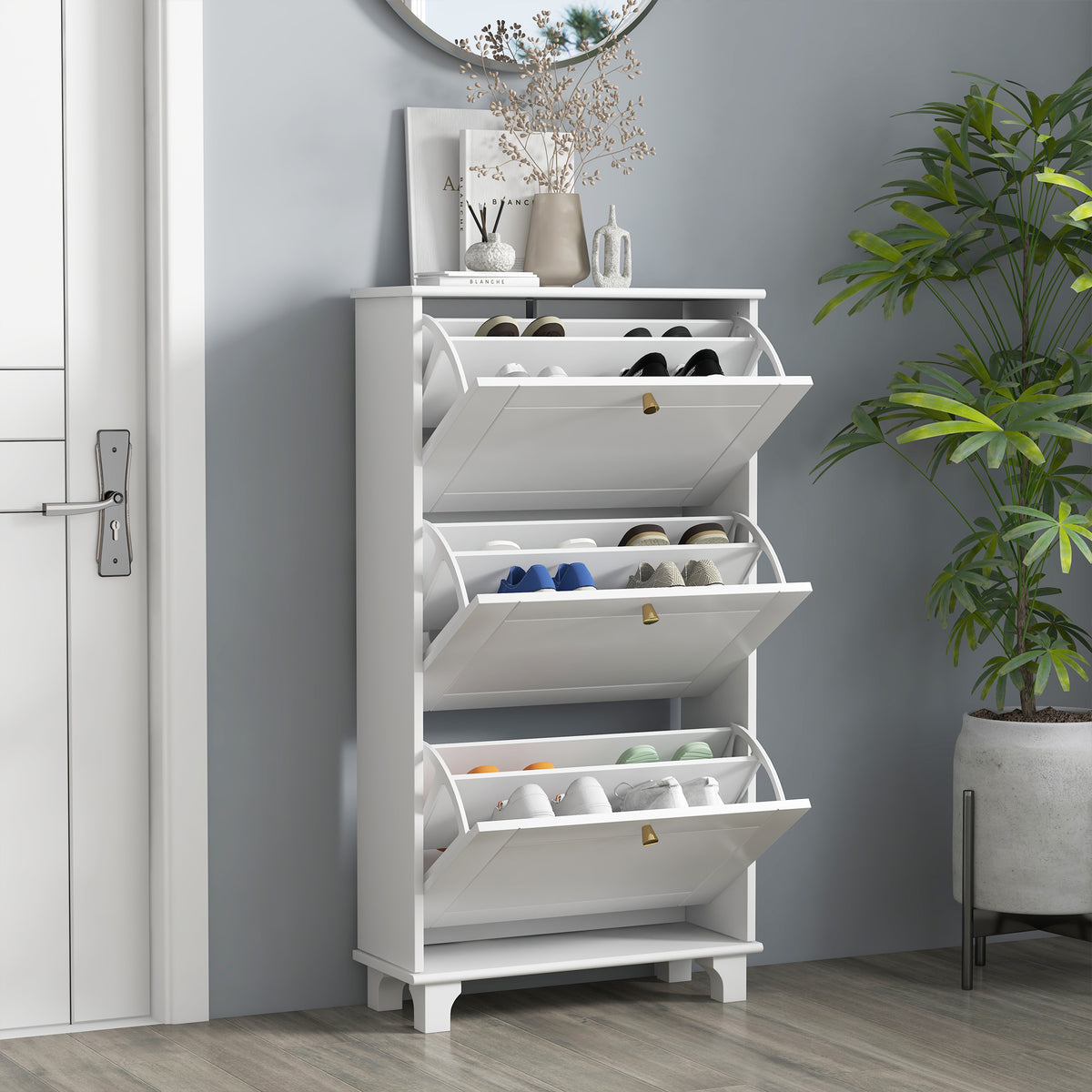 Narrow Shoe Cabinet - 3 Flip Drawers 12-Pair White-Home Furnishings > Storage & Organization > Shoe Storage Cabinets & Racks-DECOROLALA