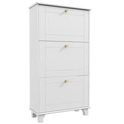 Narrow Shoe Cabinet - 3 Flip Drawers 12-Pair White-Home Furnishings > Storage & Organization > Shoe Storage Cabinets & Racks-DECOROLALA