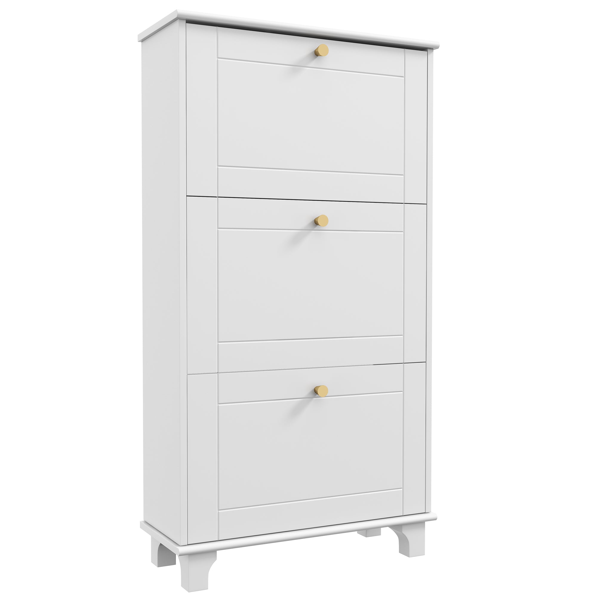 Narrow Shoe Cabinet - 3 Flip Drawers 12-Pair White-Home Furnishings > Storage & Organization > Shoe Storage Cabinets & Racks-DECOROLALA