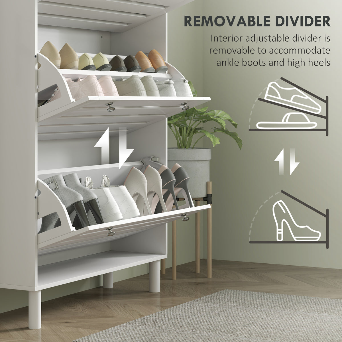 Narrow Shoe Cabinet - 3 Flip Drawers, 18-24 Pairs, White-Home Furnishings > Storage & Organization > Shoe Storage Cabinets & Racks-DECOROLALA