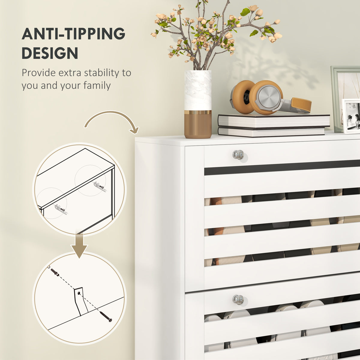 Narrow Shoe Cabinet - 3 Flip Drawers, 18-24 Pairs, White-Home Furnishings > Storage & Organization > Shoe Storage Cabinets & Racks-DECOROLALA