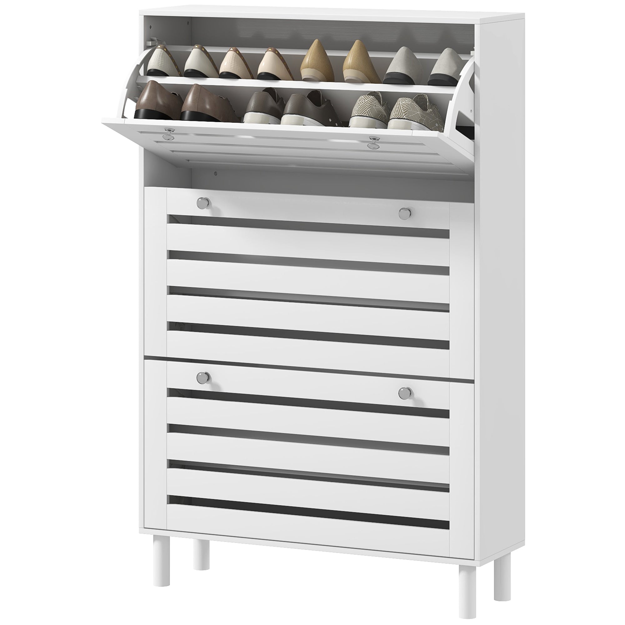 Narrow Shoe Cabinet - 3 Flip Drawers, 18-24 Pairs, White-Home Furnishings > Storage & Organization > Shoe Storage Cabinets & Racks-DECOROLALA