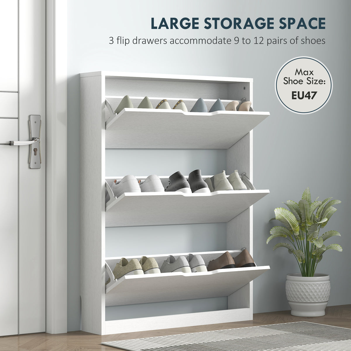 Narrow Shoe Cabinet - 3 Flip Drawers - 31.5" W White-Home Furnishings > Storage & Organization > Shoe Storage Cabinets & Racks-DECOROLALA