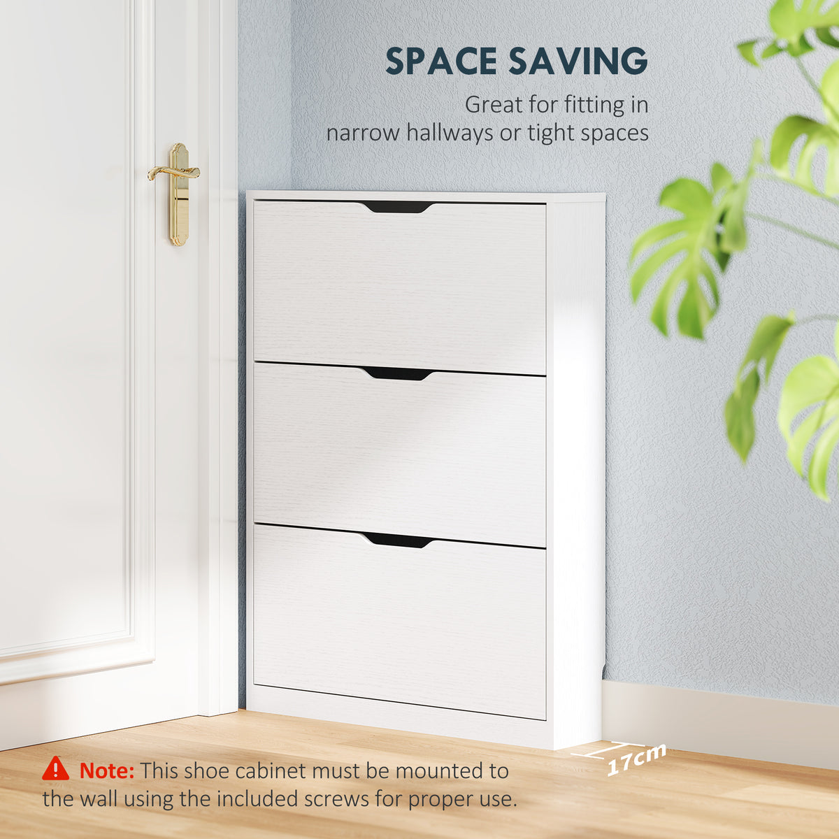 Narrow Shoe Cabinet - 3 Flip Drawers - 31.5" W White-Home Furnishings > Storage & Organization > Shoe Storage Cabinets & Racks-DECOROLALA
