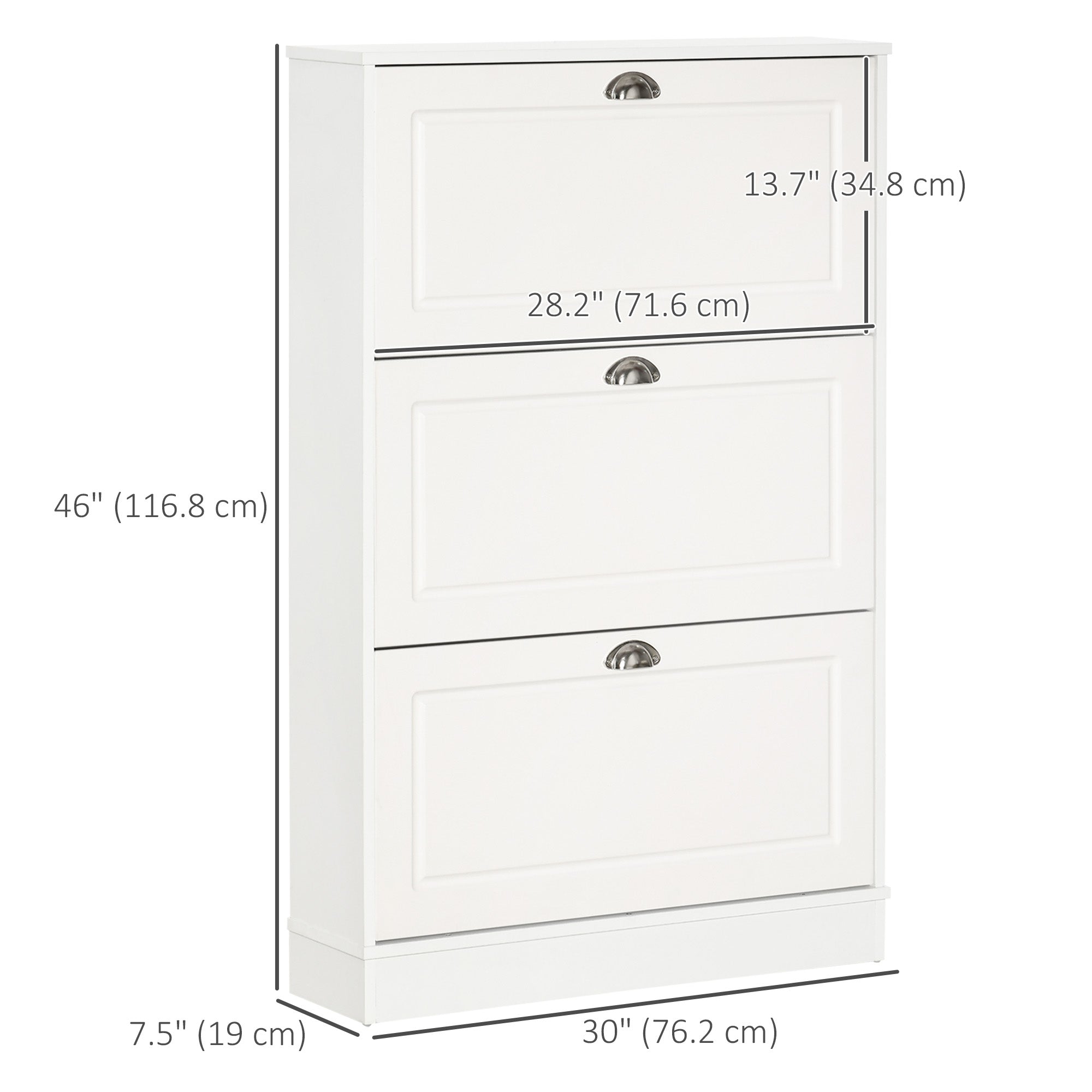 Narrow Shoe Cabinet - 3 Flip Drawers White 30" W-Home Furnishings > Storage & Organization > Shoe Storage Cabinets & Racks-DECOROLALA