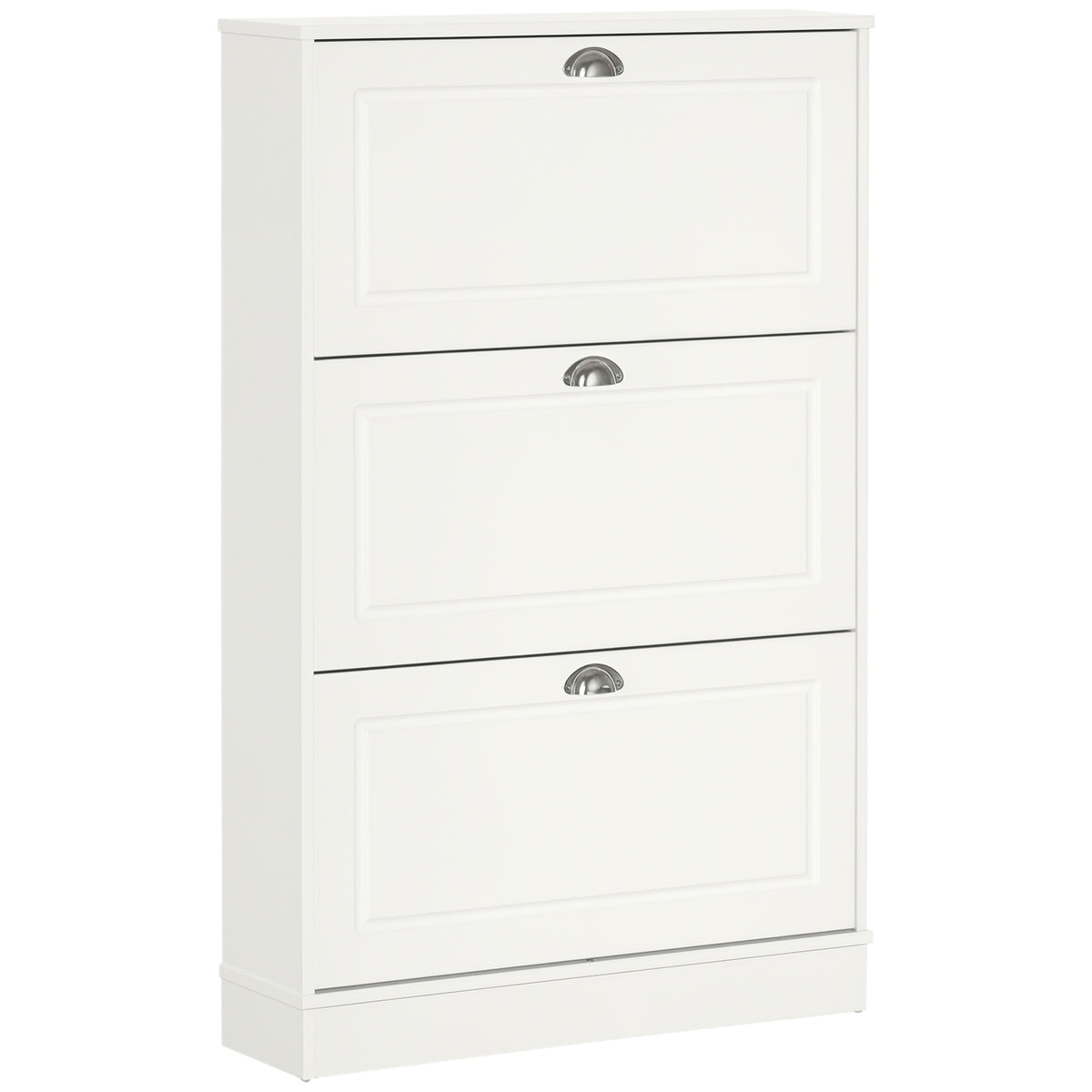 Narrow Shoe Cabinet - 3 Flip Drawers White 30" W-Home Furnishings > Storage & Organization > Shoe Storage Cabinets & Racks-DECOROLALA
