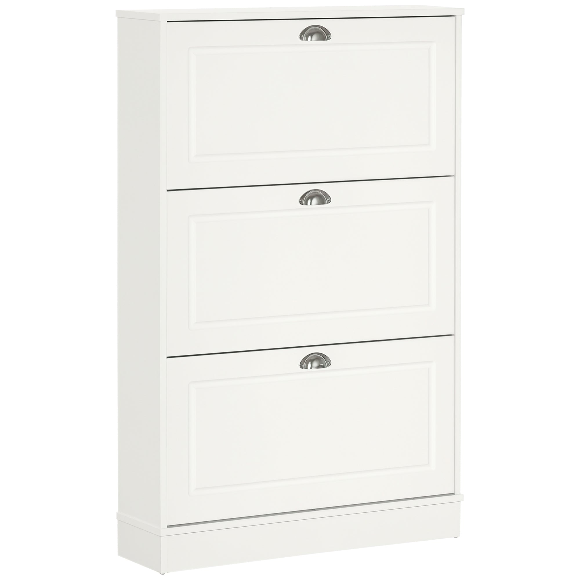 Narrow Shoe Cabinet - 3 Flip Drawers White 30" W-Home Furnishings > Storage & Organization > Shoe Storage Cabinets & Racks-DECOROLALA