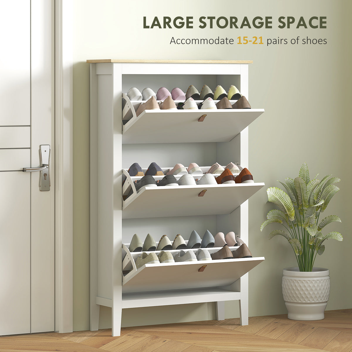 Narrow Shoe Cabinet - 3 Flip Drawers White 31.5"W-Home Furnishings > Storage & Organization > Shoe Storage Cabinets & Racks-DECOROLALA