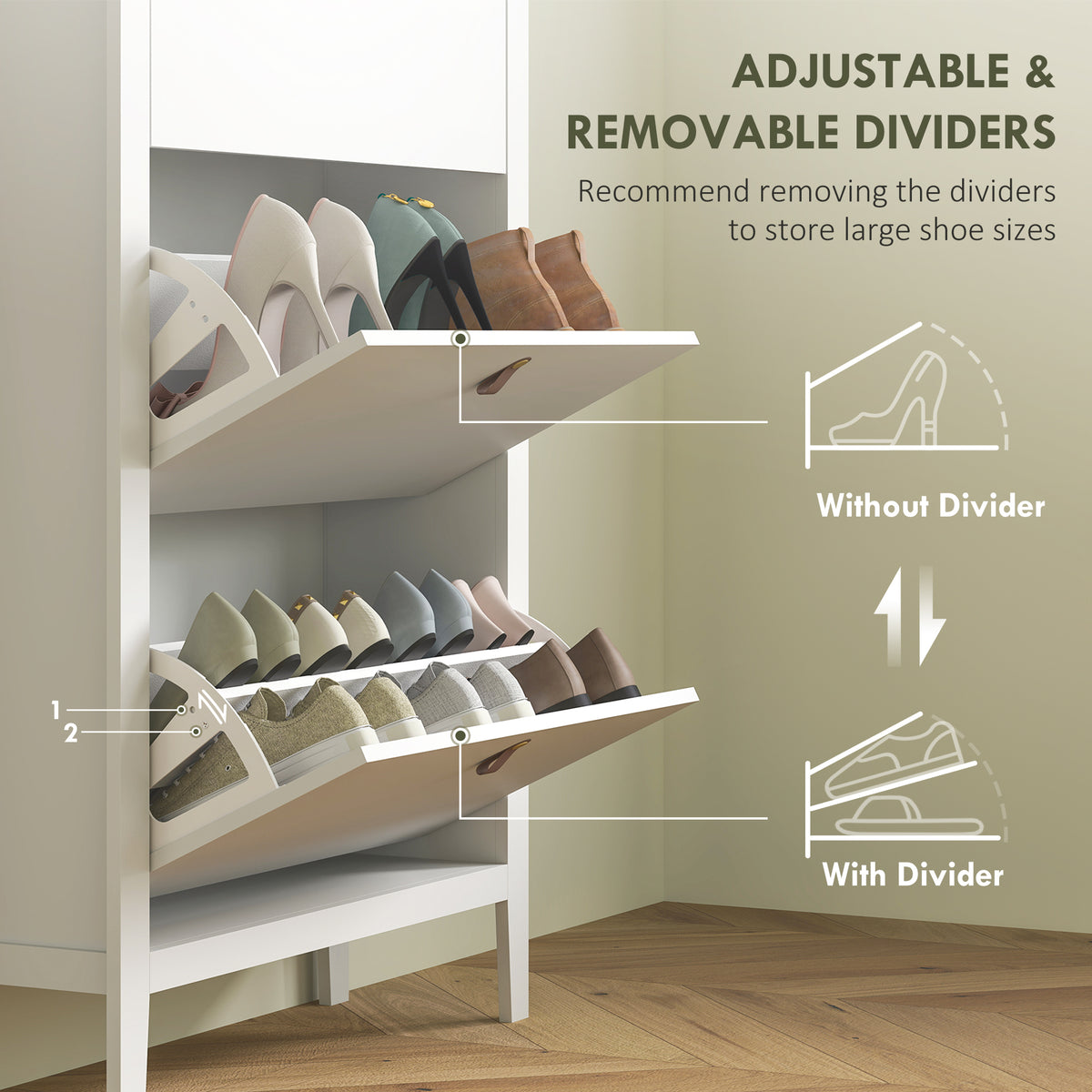 Narrow Shoe Cabinet - 3 Flip Drawers White 31.5"W-Home Furnishings > Storage & Organization > Shoe Storage Cabinets & Racks-DECOROLALA