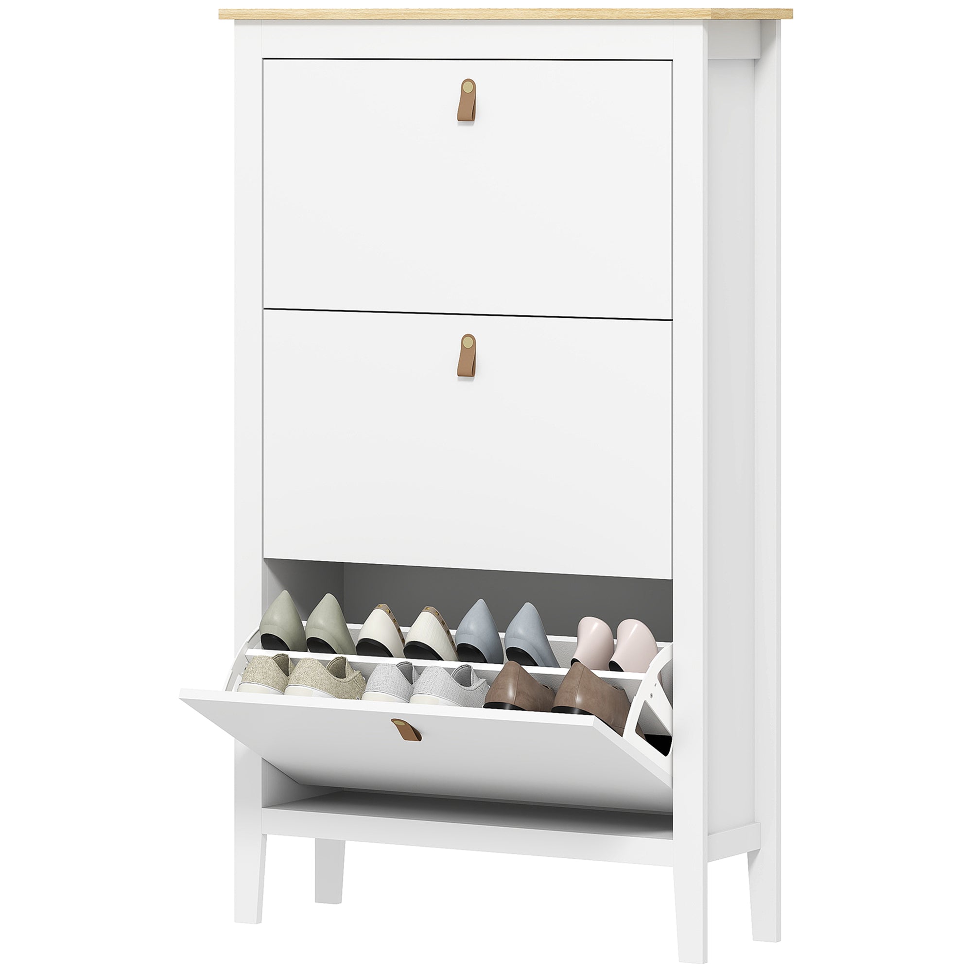 Narrow Shoe Cabinet - 3 Flip Drawers White 31.5"W-Home Furnishings > Storage & Organization > Shoe Storage Cabinets & Racks-DECOROLALA