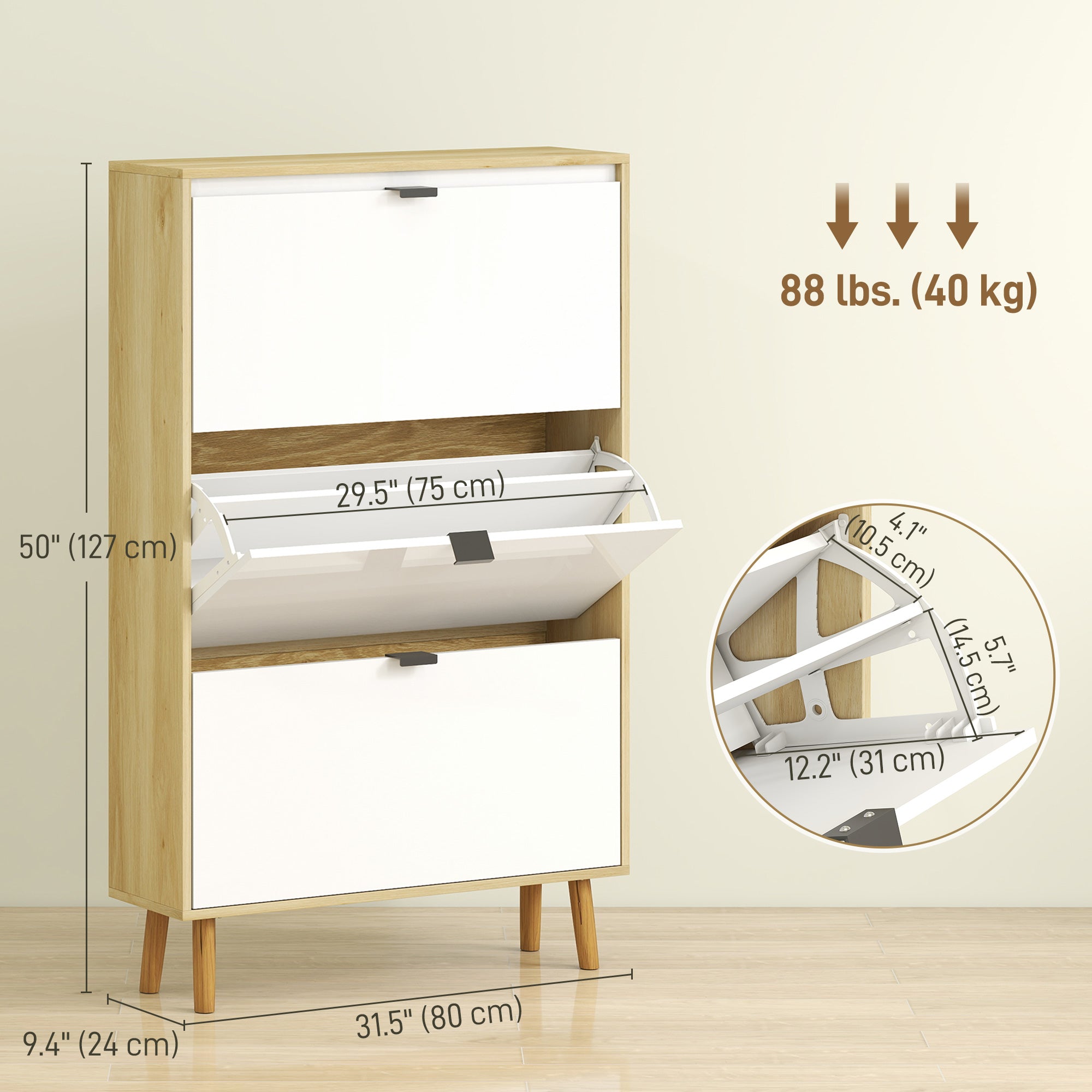 Narrow Shoe Cabinet - 3 Flip Drawers White High Gloss-Home Furnishings > Storage & Organization > Shoe Storage Cabinets & Racks-DECOROLALA