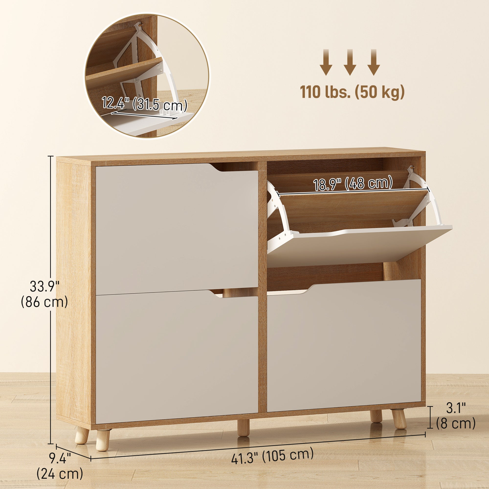 Narrow Shoe Cabinet - 4 Flip Drawers 16-Pair White-Home Furnishings > Storage & Organization > Shoe Storage Cabinets & Racks-DECOROLALA