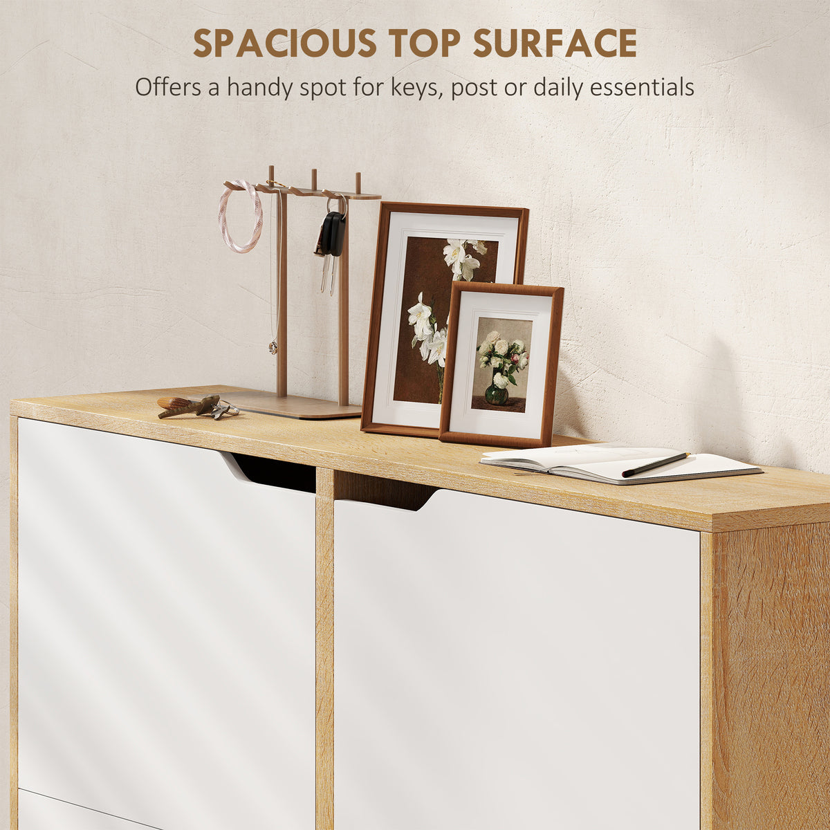 Narrow Shoe Cabinet - 4 Flip Drawers 16-Pair White-Home Furnishings > Storage & Organization > Shoe Storage Cabinets & Racks-DECOROLALA