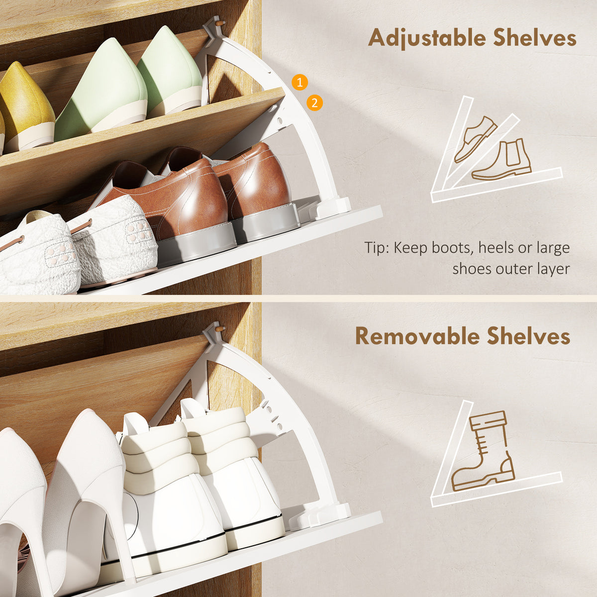 Narrow Shoe Cabinet - 4 Flip Drawers 16-Pair White-Home Furnishings > Storage & Organization > Shoe Storage Cabinets & Racks-DECOROLALA