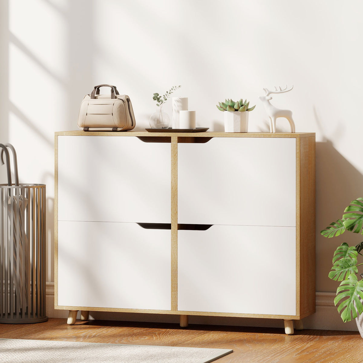 Narrow Shoe Cabinet - 4 Flip Drawers 16-Pair White-Home Furnishings > Storage & Organization > Shoe Storage Cabinets & Racks-DECOROLALA