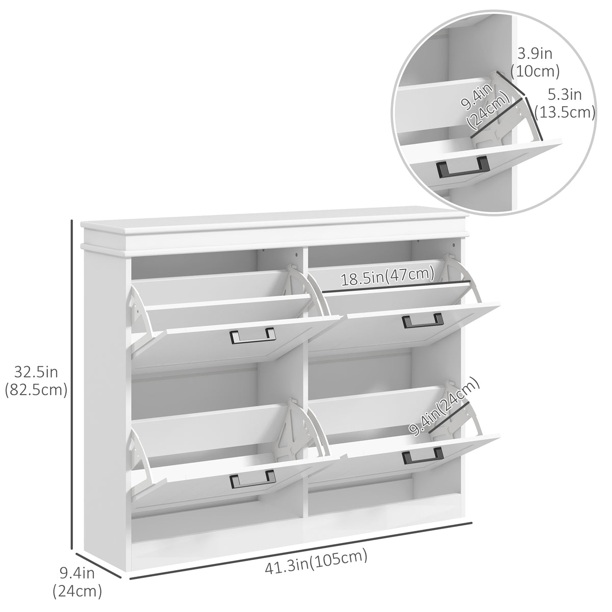 Narrow Shoe Cabinet - 4 Flip Drawers, 20-Pair White-Home Furnishings > Storage & Organization > Shoe Storage Cabinets & Racks-DECOROLALA