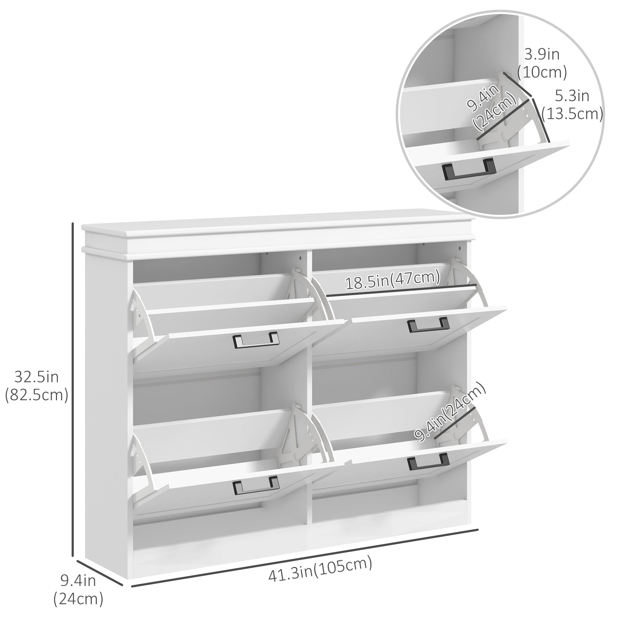 Narrow Shoe Cabinet - 4 Flip Drawers, 20-Pair White-Home Furnishings > Storage & Organization > Shoe Storage Cabinets & Racks-DECOROLALA