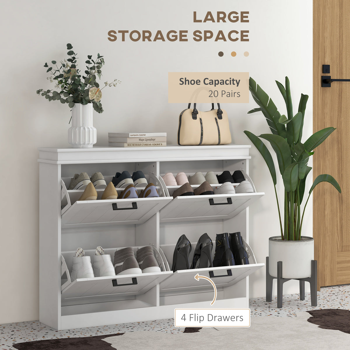 Narrow Shoe Cabinet - 4 Flip Drawers, 20-Pair White-Home Furnishings > Storage & Organization > Shoe Storage Cabinets & Racks-DECOROLALA