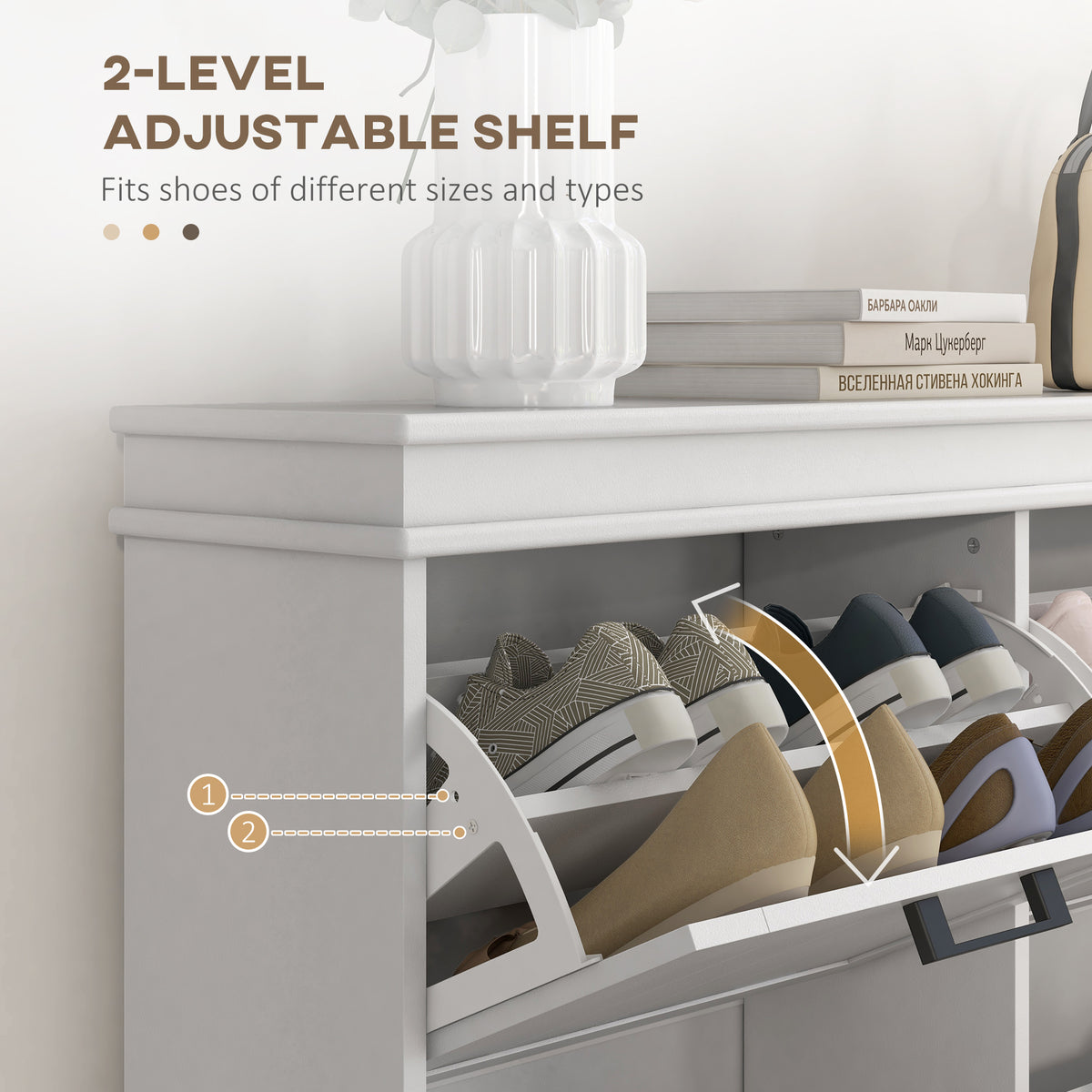Narrow Shoe Cabinet - 4 Flip Drawers, 20-Pair White-Home Furnishings > Storage & Organization > Shoe Storage Cabinets & Racks-DECOROLALA