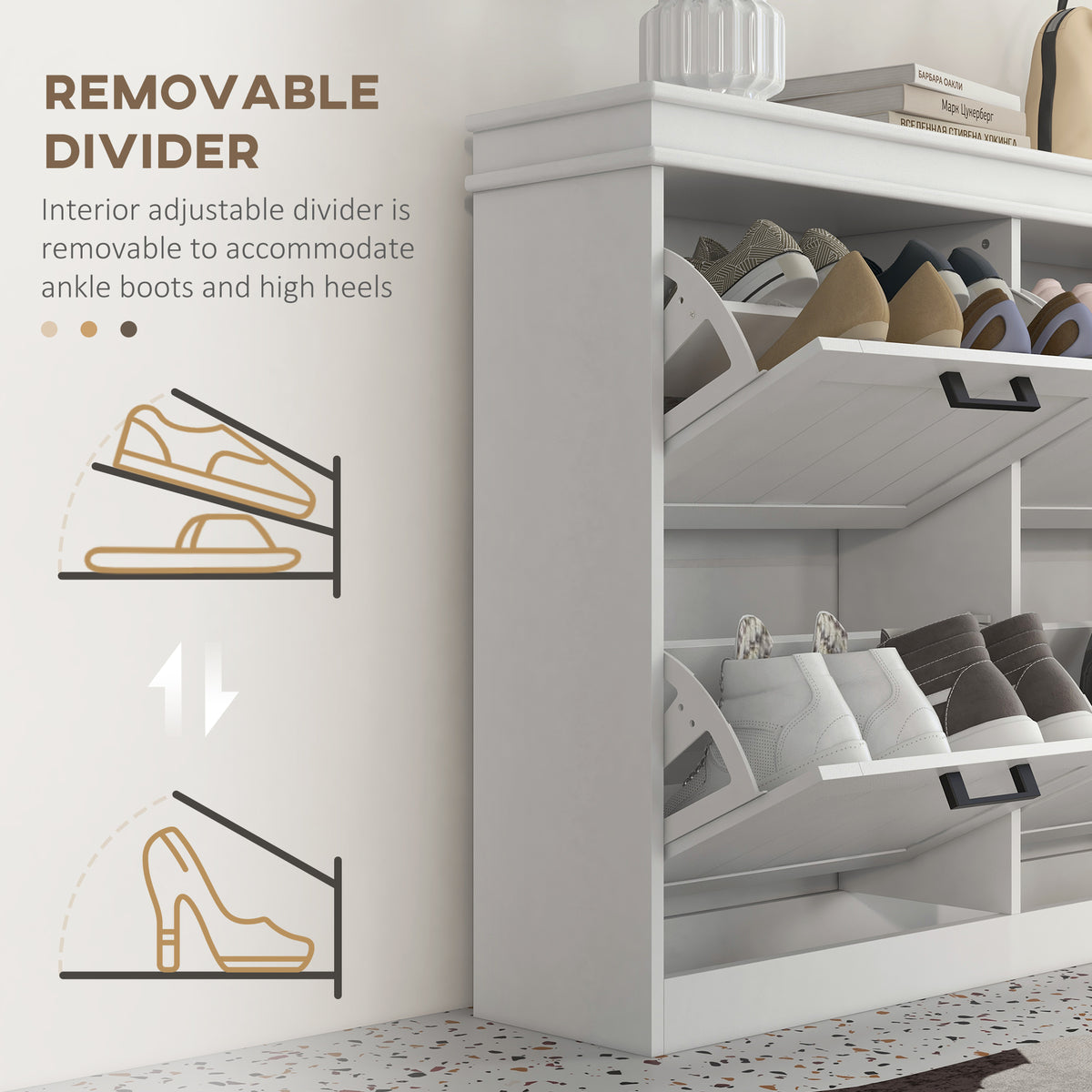 Narrow Shoe Cabinet - 4 Flip Drawers, 20-Pair White-Home Furnishings > Storage & Organization > Shoe Storage Cabinets & Racks-DECOROLALA