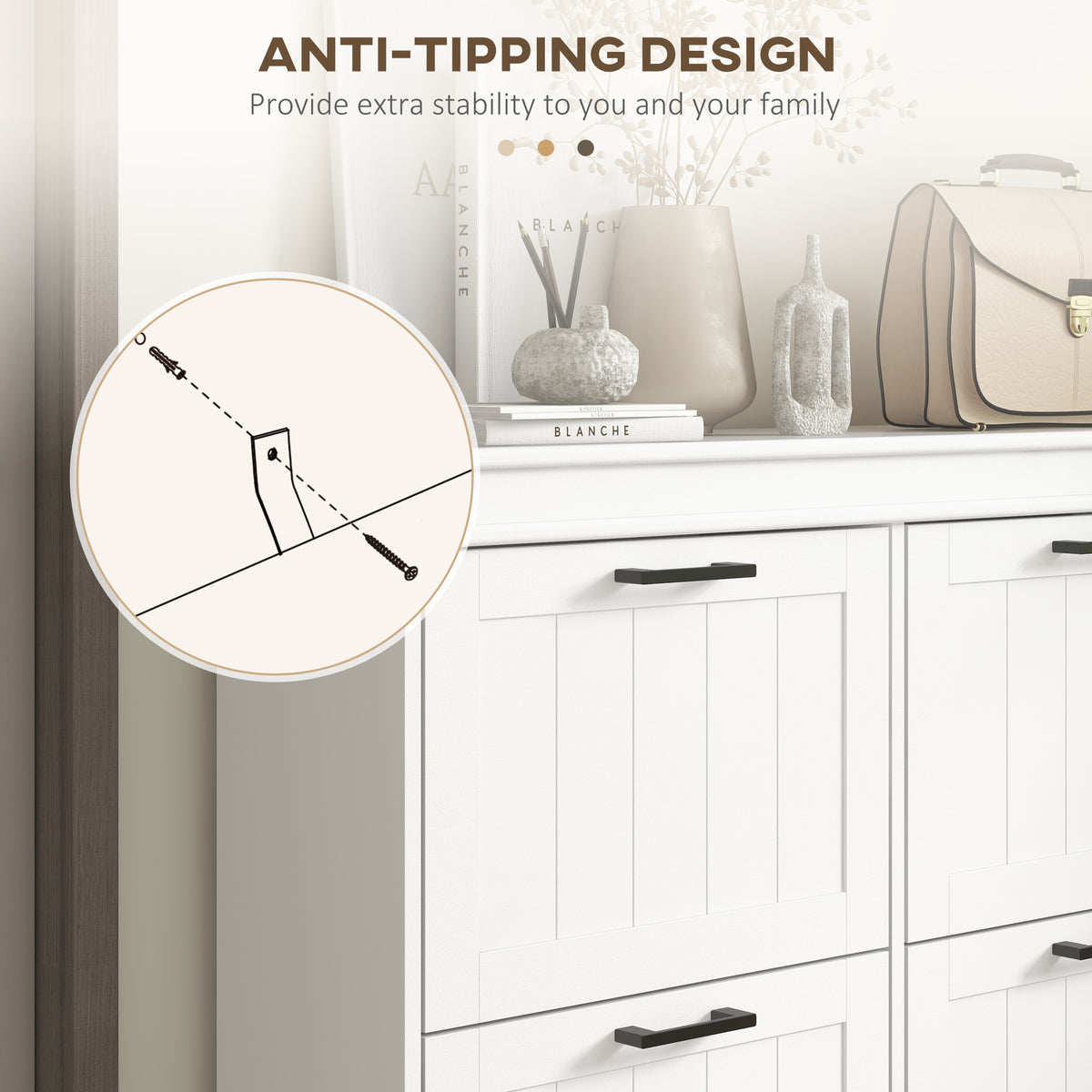 Narrow Shoe Cabinet - 4 Flip Drawers, 20-Pair White-Home Furnishings > Storage & Organization > Shoe Storage Cabinets & Racks-DECOROLALA