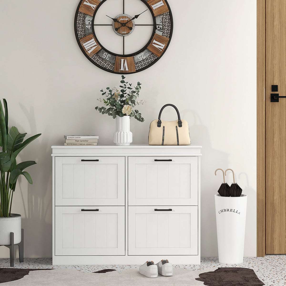 Narrow Shoe Cabinet - 4 Flip Drawers, 20-Pair White-Home Furnishings > Storage & Organization > Shoe Storage Cabinets & Racks-DECOROLALA