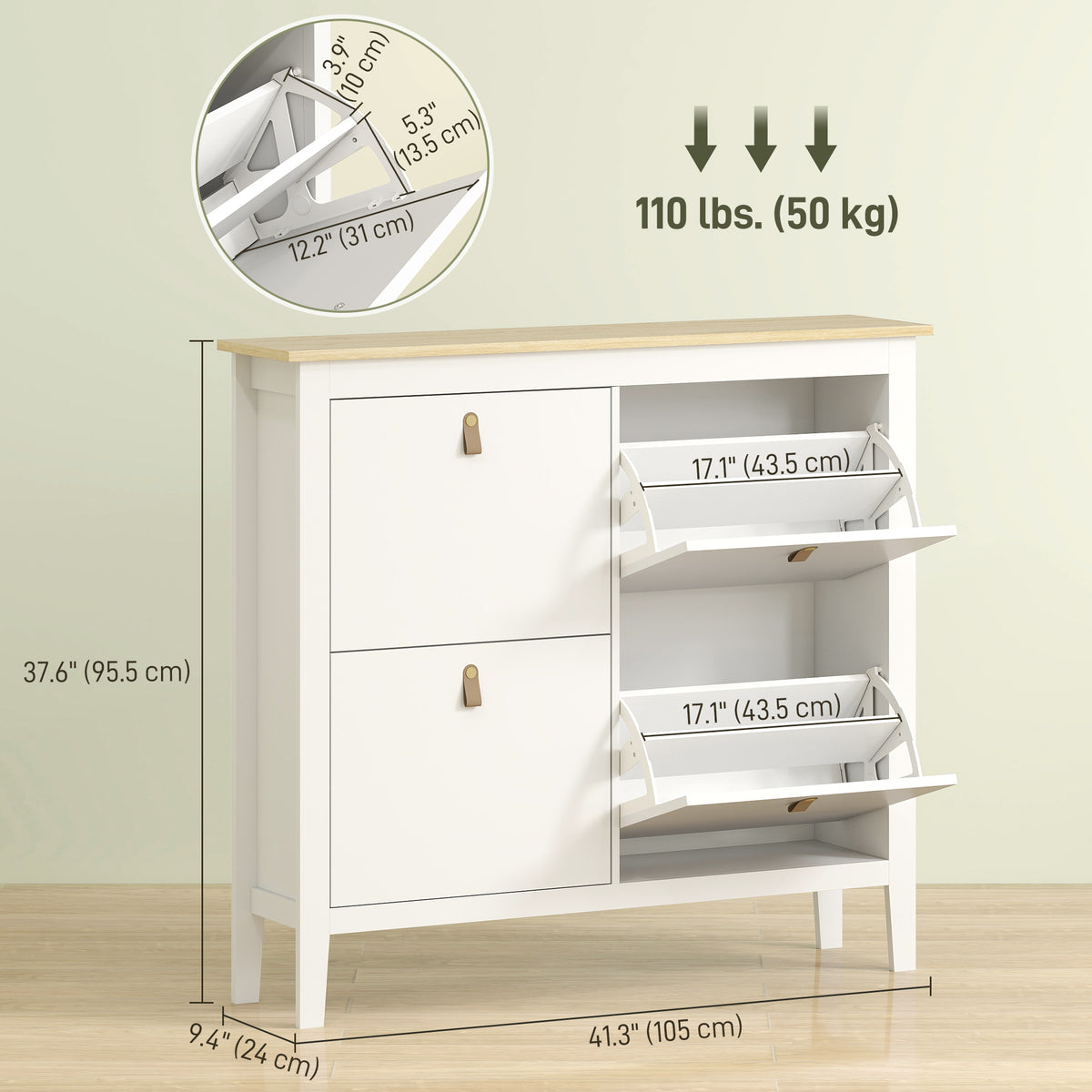 Narrow Shoe Cabinet - 4 Flip Drawers White 12-20 Pairs-Home Furnishings > Storage & Organization > Shoe Storage Cabinets & Racks-DECOROLALA