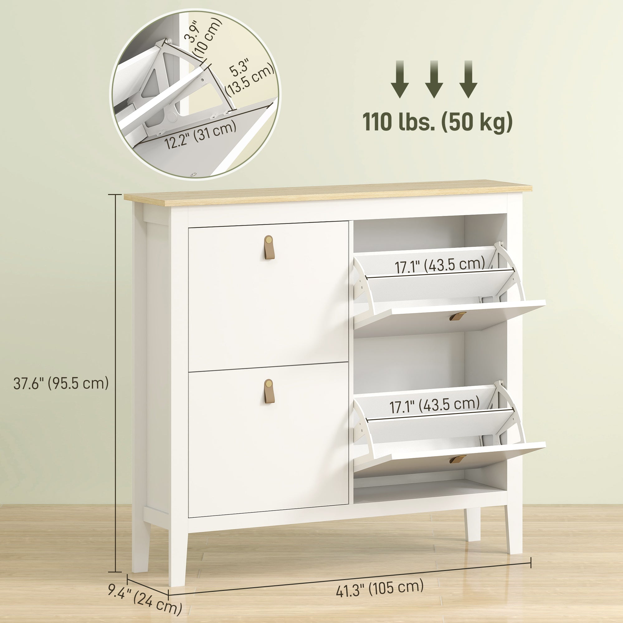 Narrow Shoe Cabinet - 4 Flip Drawers White 12-20 Pairs-Home Furnishings > Storage & Organization > Shoe Storage Cabinets & Racks-DECOROLALA