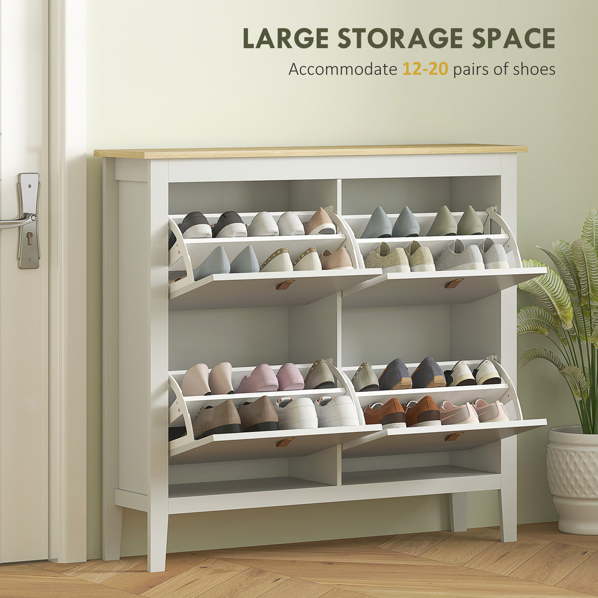 Narrow Shoe Cabinet - 4 Flip Drawers White 12-20 Pairs-Home Furnishings > Storage & Organization > Shoe Storage Cabinets & Racks-DECOROLALA