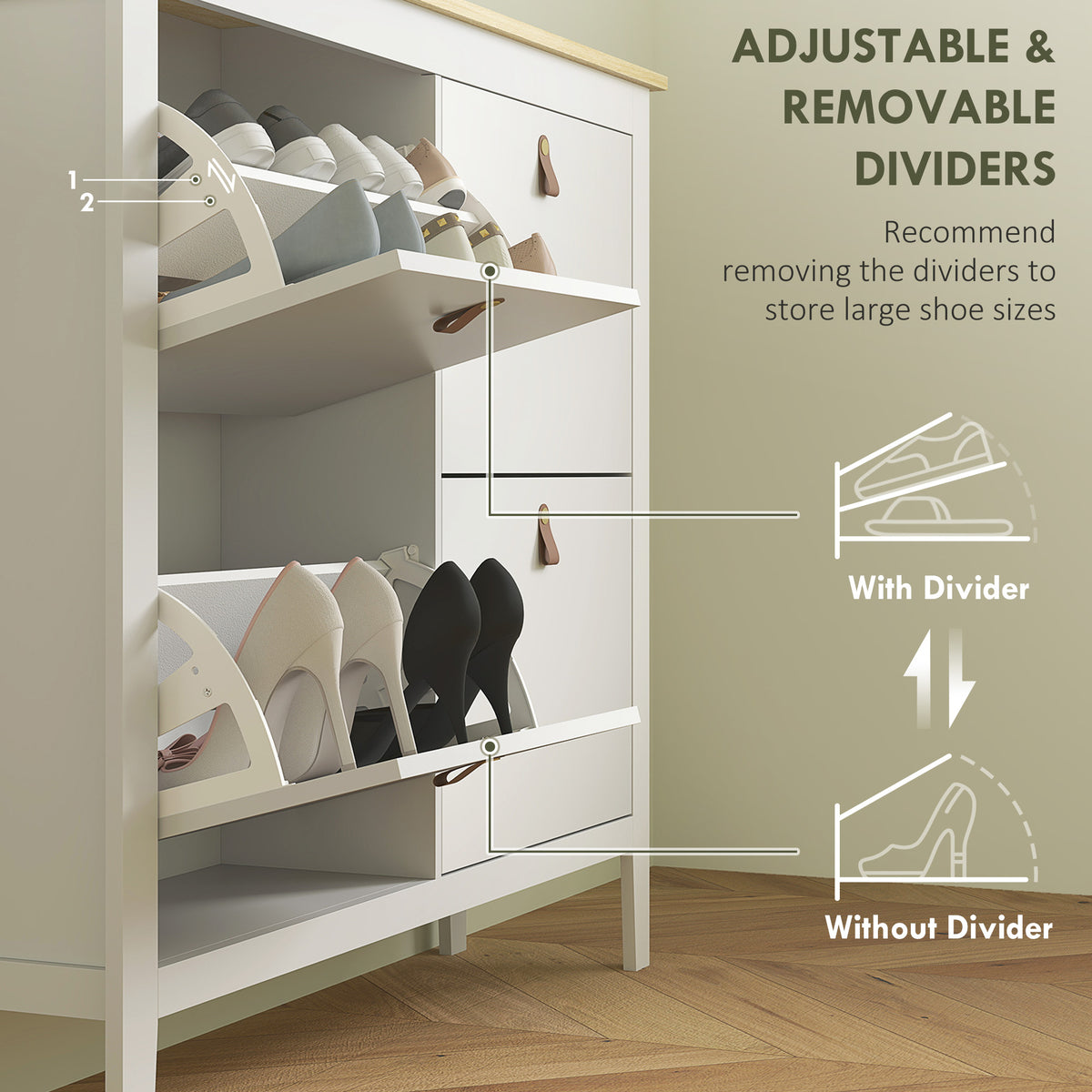 Narrow Shoe Cabinet - 4 Flip Drawers White 12-20 Pairs-Home Furnishings > Storage & Organization > Shoe Storage Cabinets & Racks-DECOROLALA
