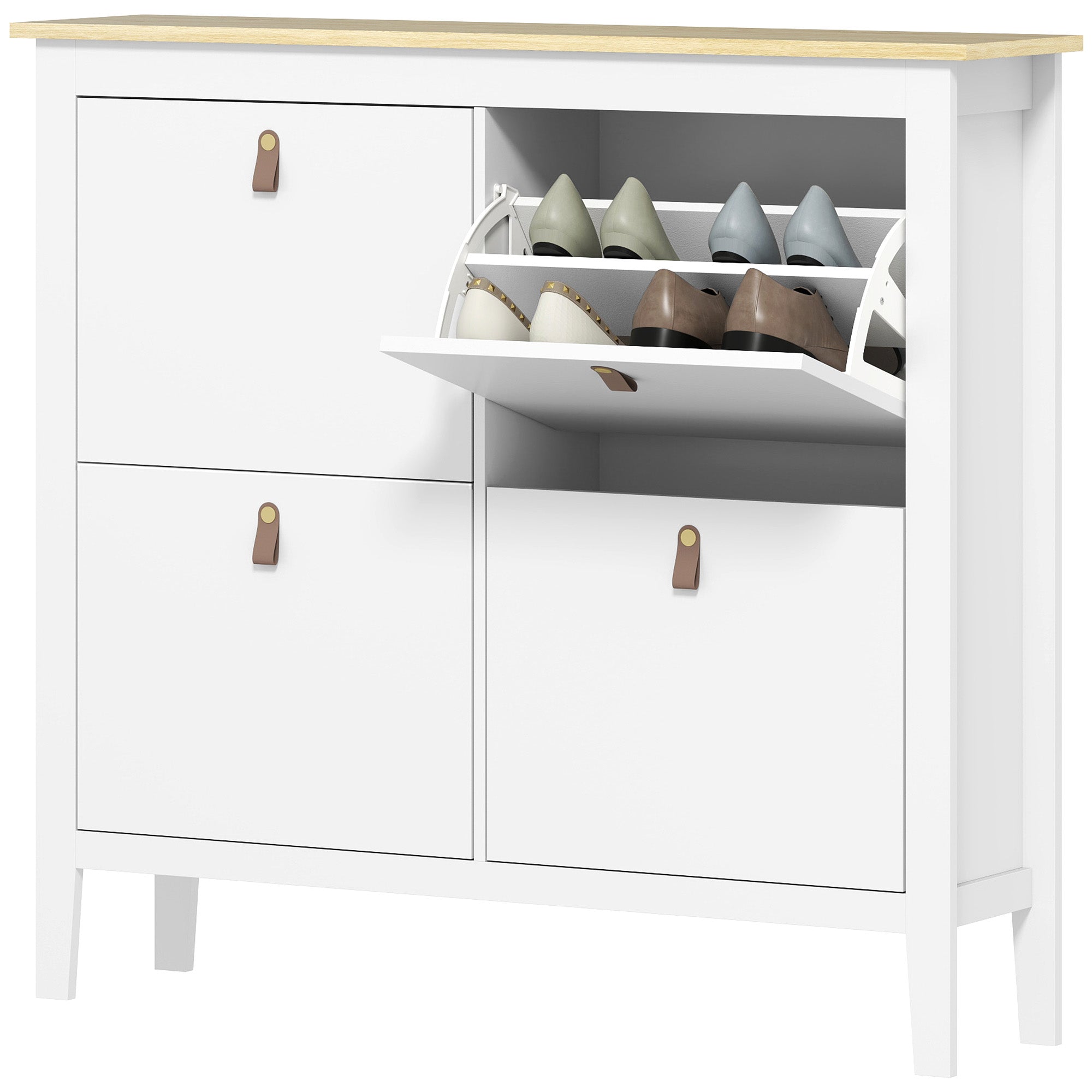 Narrow Shoe Cabinet - 4 Flip Drawers White 12-20 Pairs-Home Furnishings > Storage & Organization > Shoe Storage Cabinets & Racks-DECOROLALA