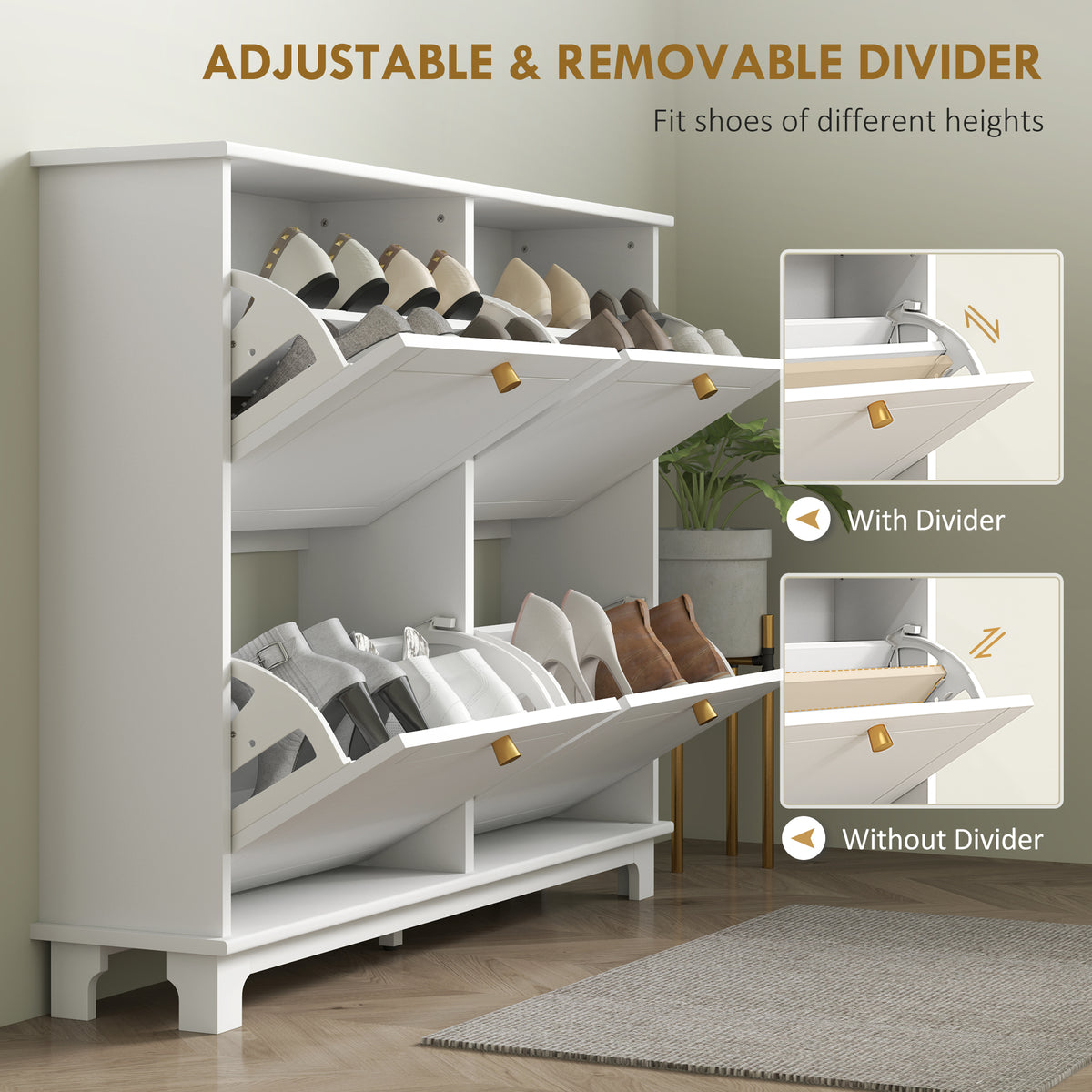 Narrow Shoe Cabinet - 4 Flip Drawers White 47" Modern-Home Furnishings > Storage & Organization > Shoe Storage Cabinets & Racks-DECOROLALA