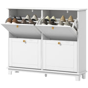 Narrow Shoe Cabinet - 4 Flip Drawers White 47" Modern-Home Furnishings > Storage & Organization > Shoe Storage Cabinets & Racks-DECOROLALA