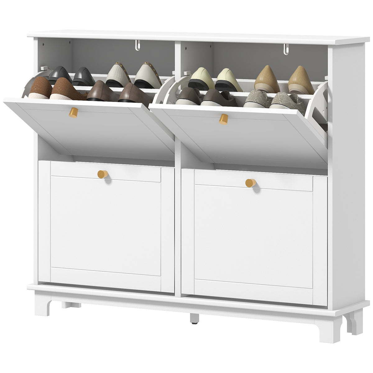 Narrow Shoe Cabinet - 4 Flip Drawers White 47" Modern-Home Furnishings > Storage & Organization > Shoe Storage Cabinets & Racks-DECOROLALA