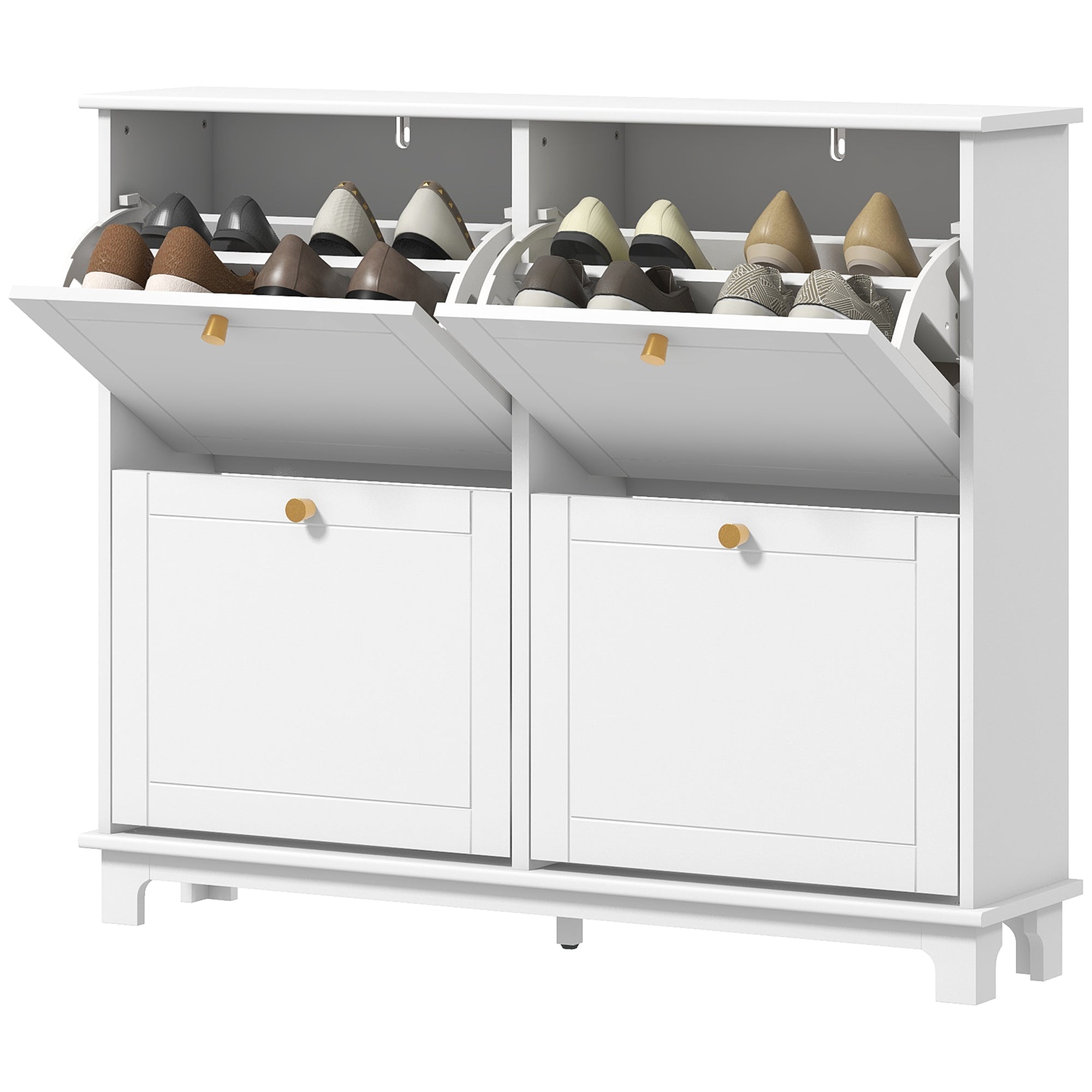 Narrow Shoe Cabinet - 4 Flip Drawers White 47" Modern-Home Furnishings > Storage & Organization > Shoe Storage Cabinets & Racks-DECOROLALA