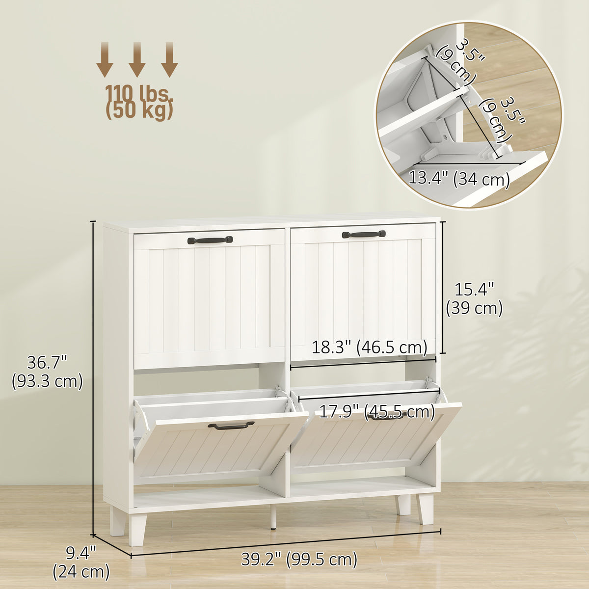Narrow Shoe Cabinet - 4 Flip Drawers White 9.4" Deep-Home Furnishings > Storage & Organization > Shoe Storage Cabinets & Racks-DECOROLALA